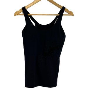 Women’s Small fabletics athletic black tank, floral design on left side